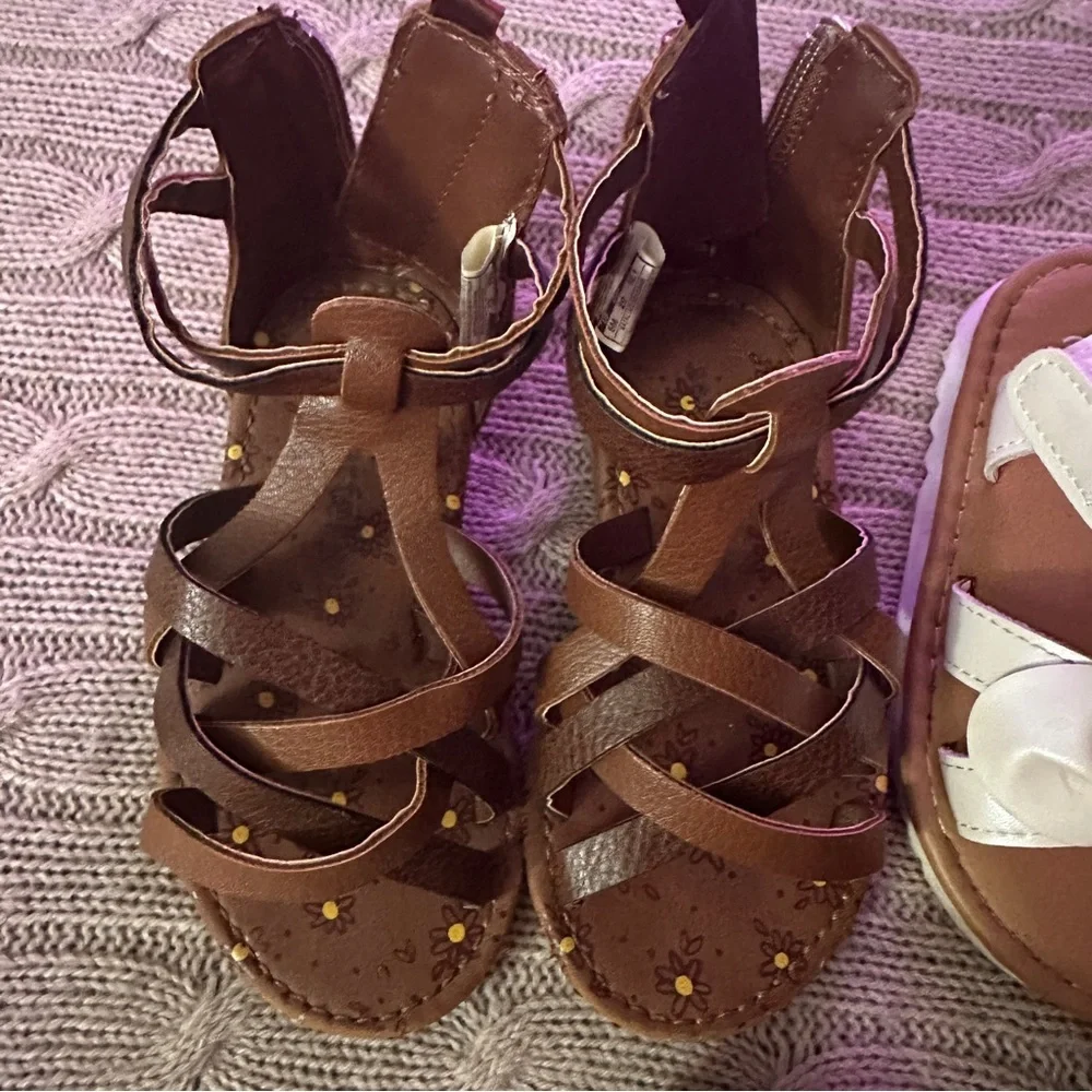NWOT 3pc Carter’s/First Steps Baby Girl Sandals Bundle, Gold & Neutrals, Size 5